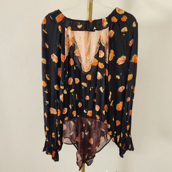 Free People Intimately Poppy Printed Bodysuit Womens Size Large Black Floral - Picture 7 of 7